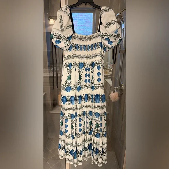 Antonio Melani x Jen Sumko Blue Shell Green Floral Cottage Core Dress Size 12 - Picture 7 of 7